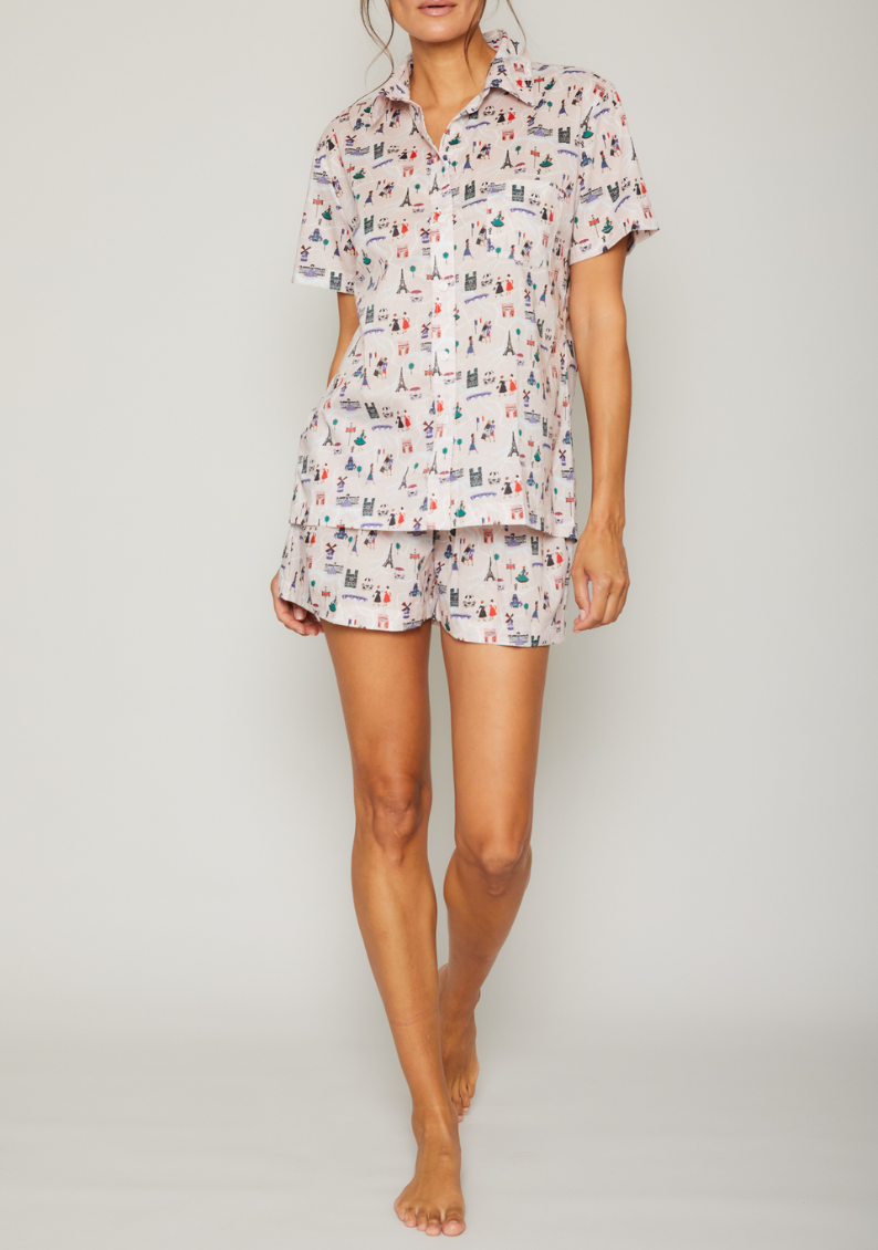 Paris Print Short Set - Pink – Pajama Set – MULTI