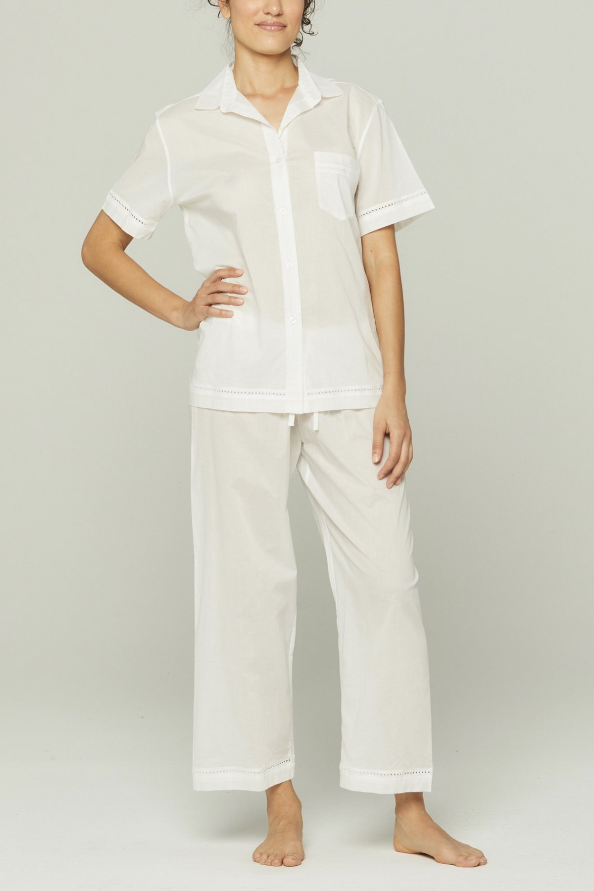 Short Sleeve Cropped Pant PJ Set - White – Pajama Set – WHITE