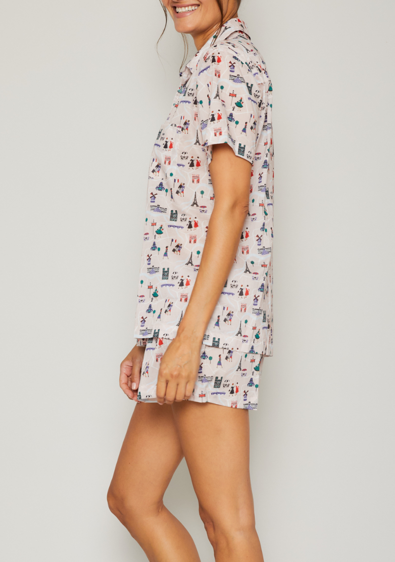 Paris Print Short Set - Pink – Pajama Set – MULTI