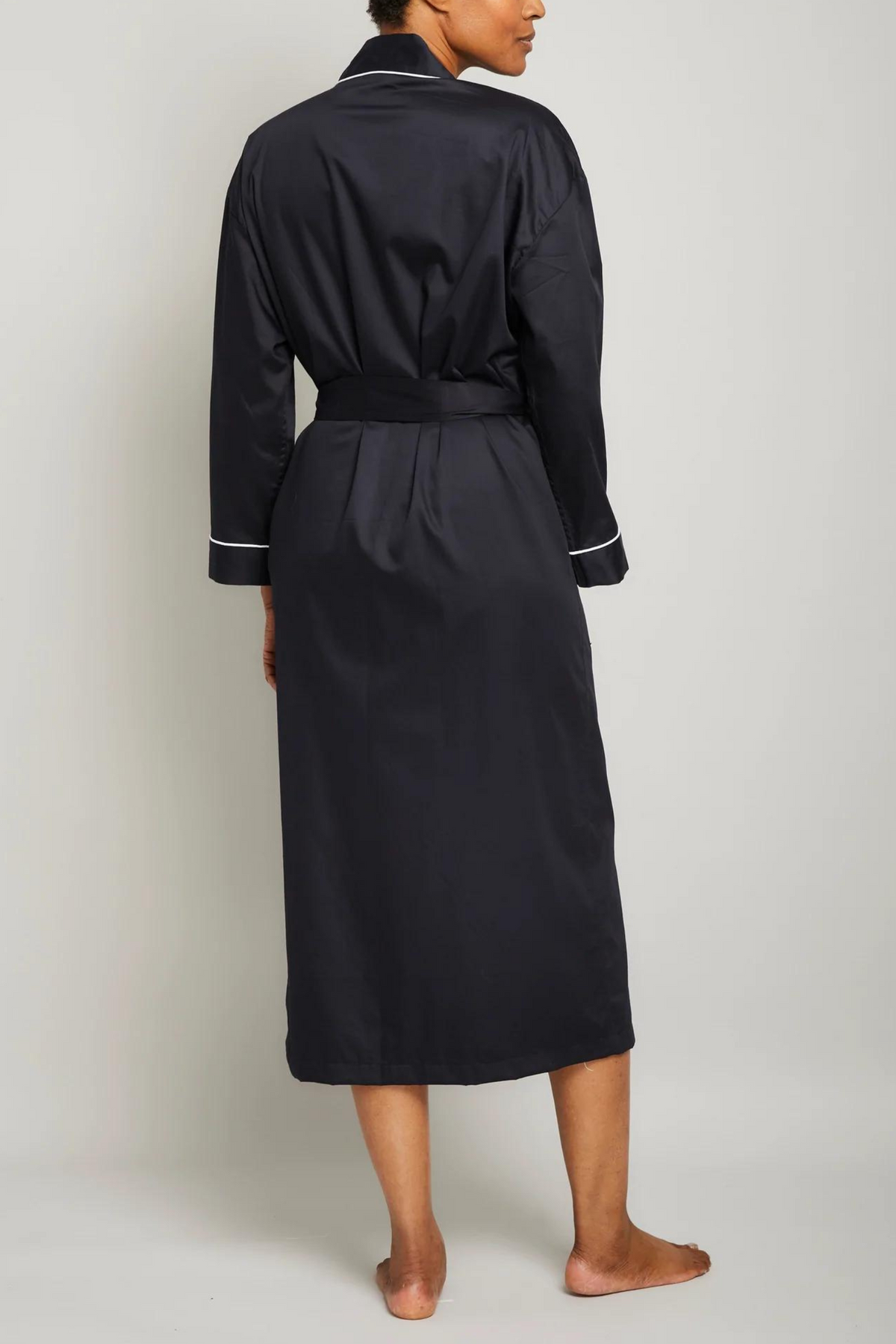 Cotton Sateen Robe with Contrast Piping-black – Robe – BLACK