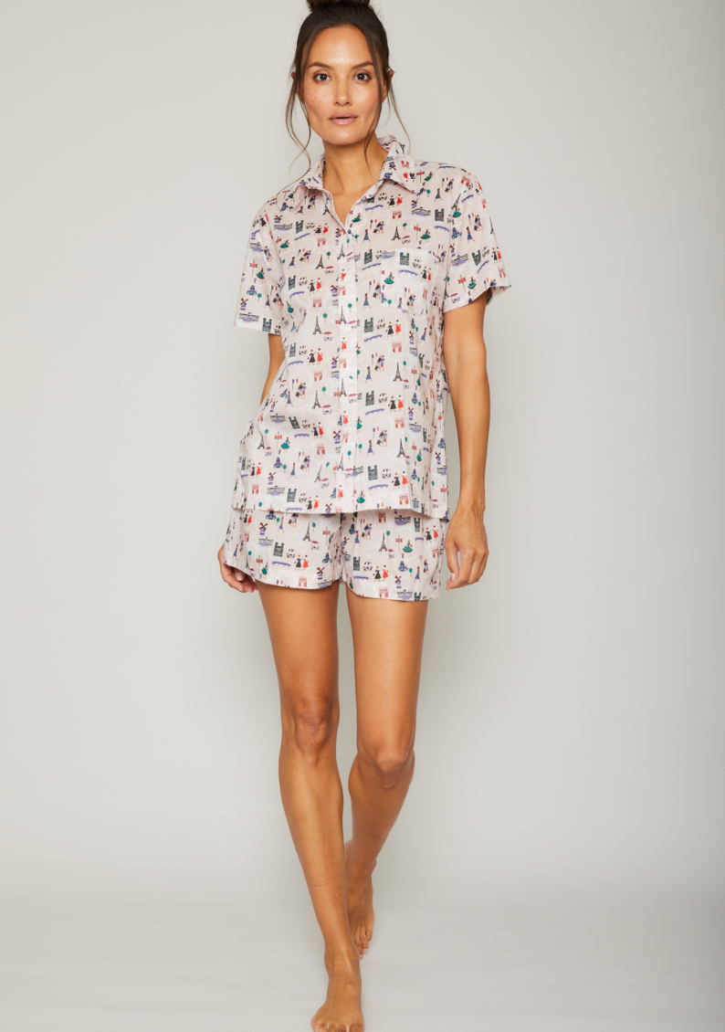 Paris Print Short Set - Pink – Pajama Set – MULTI