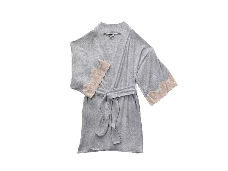 Calla Modal Kimono with Lace, Champagne / Heather Grey – Robe – Champagne / Heather Grey