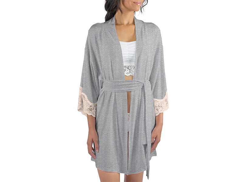 Calla Modal Kimono with Lace, Champagne / Heather Grey – Robe – Champagne / Heather Grey