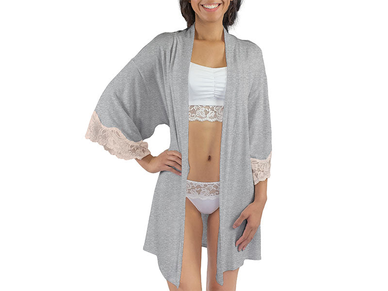 Calla Modal Kimono with Lace, Champagne / Heather Grey – Robe – Champagne / Heather Grey