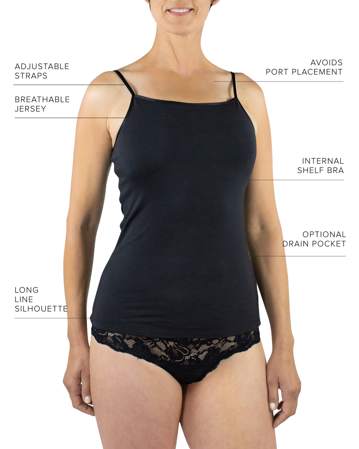Maia Sustainable Jersey Cami, Black – Camisole