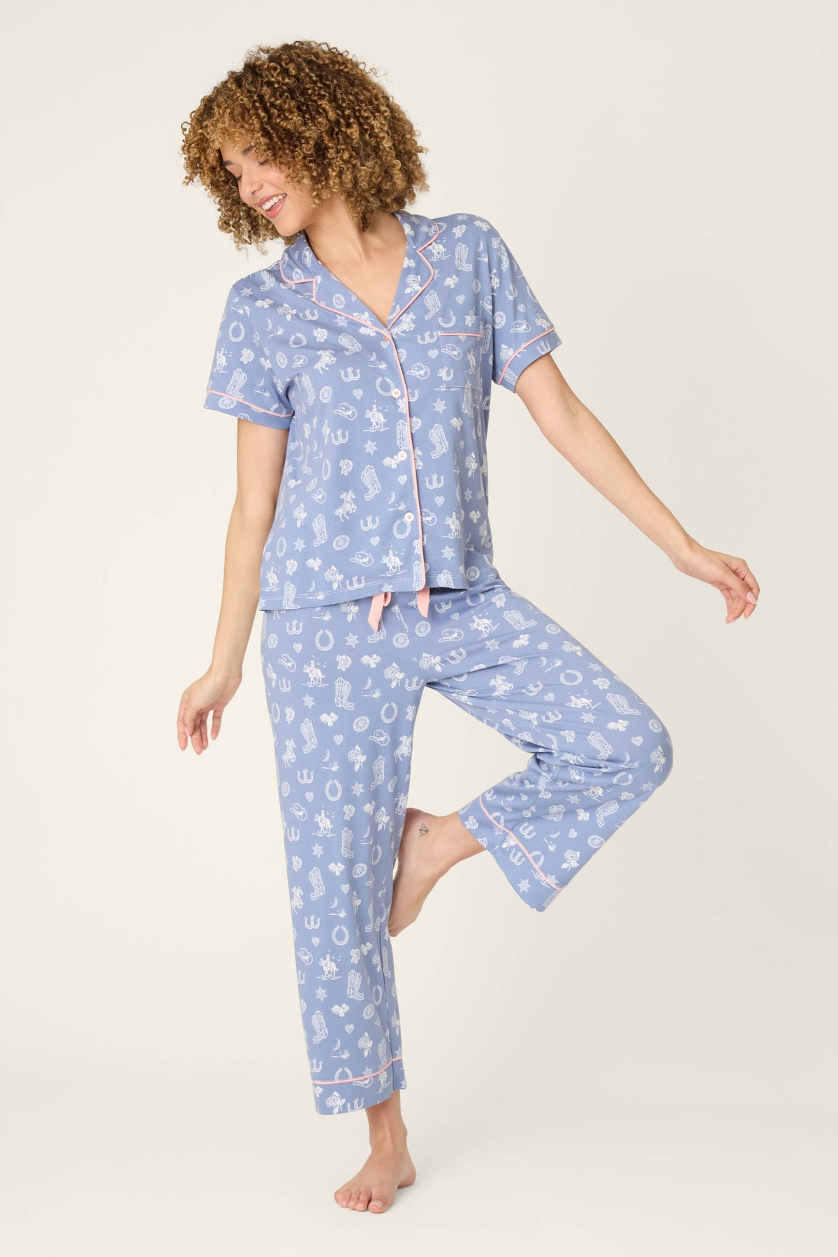 Whimsy Lone Star Love Cropped PJ Set – Pants Set – BLUE SHADOW