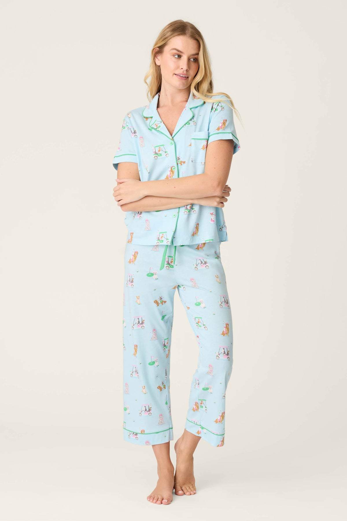 Whimsy Putter Pup Cropped PJ Set – Pants Set – LIGHT BLUE