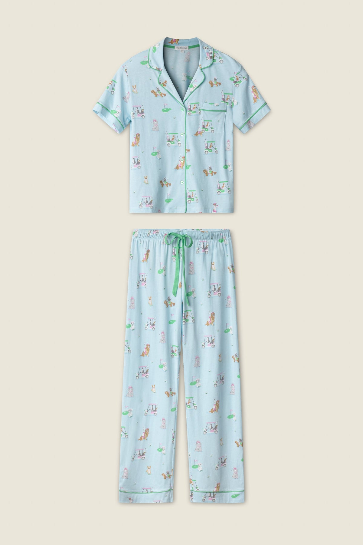 Whimsy Putter Pup Cropped PJ Set – Pants Set – LIGHT BLUE