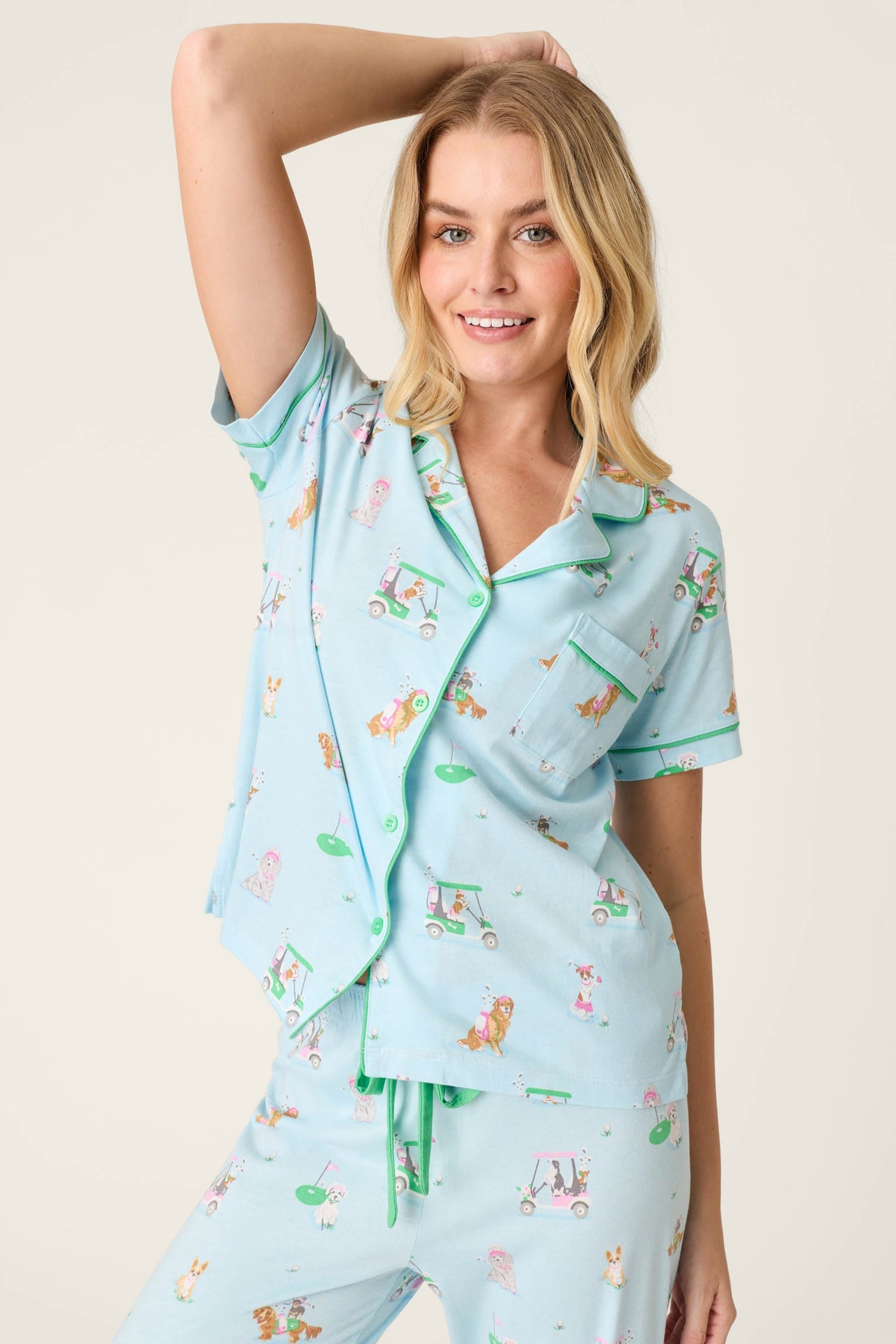 Whimsy Putter Pup Cropped PJ Set – Pants Set – LIGHT BLUE