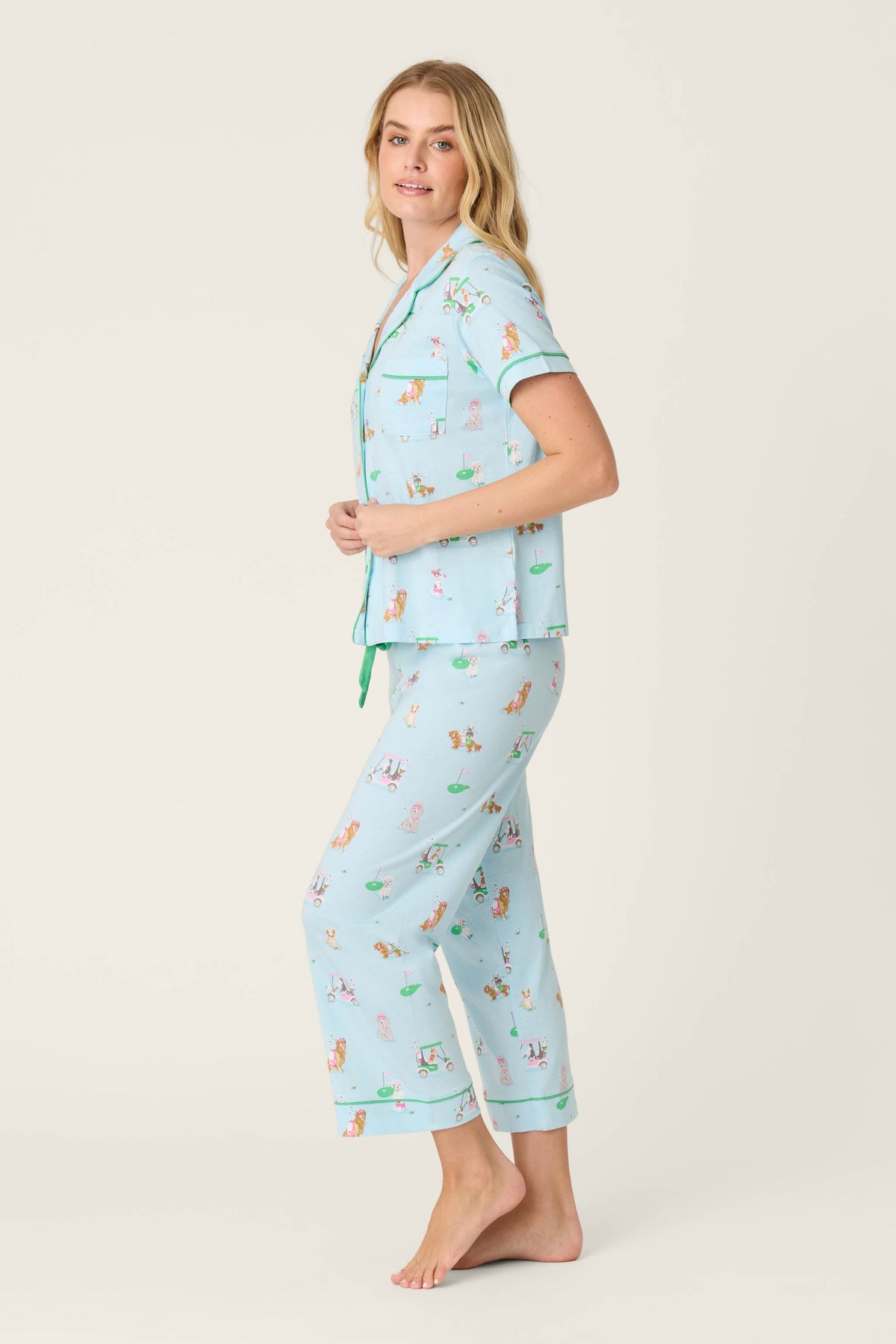 Whimsy Putter Pup Cropped PJ Set – Pants Set – LIGHT BLUE