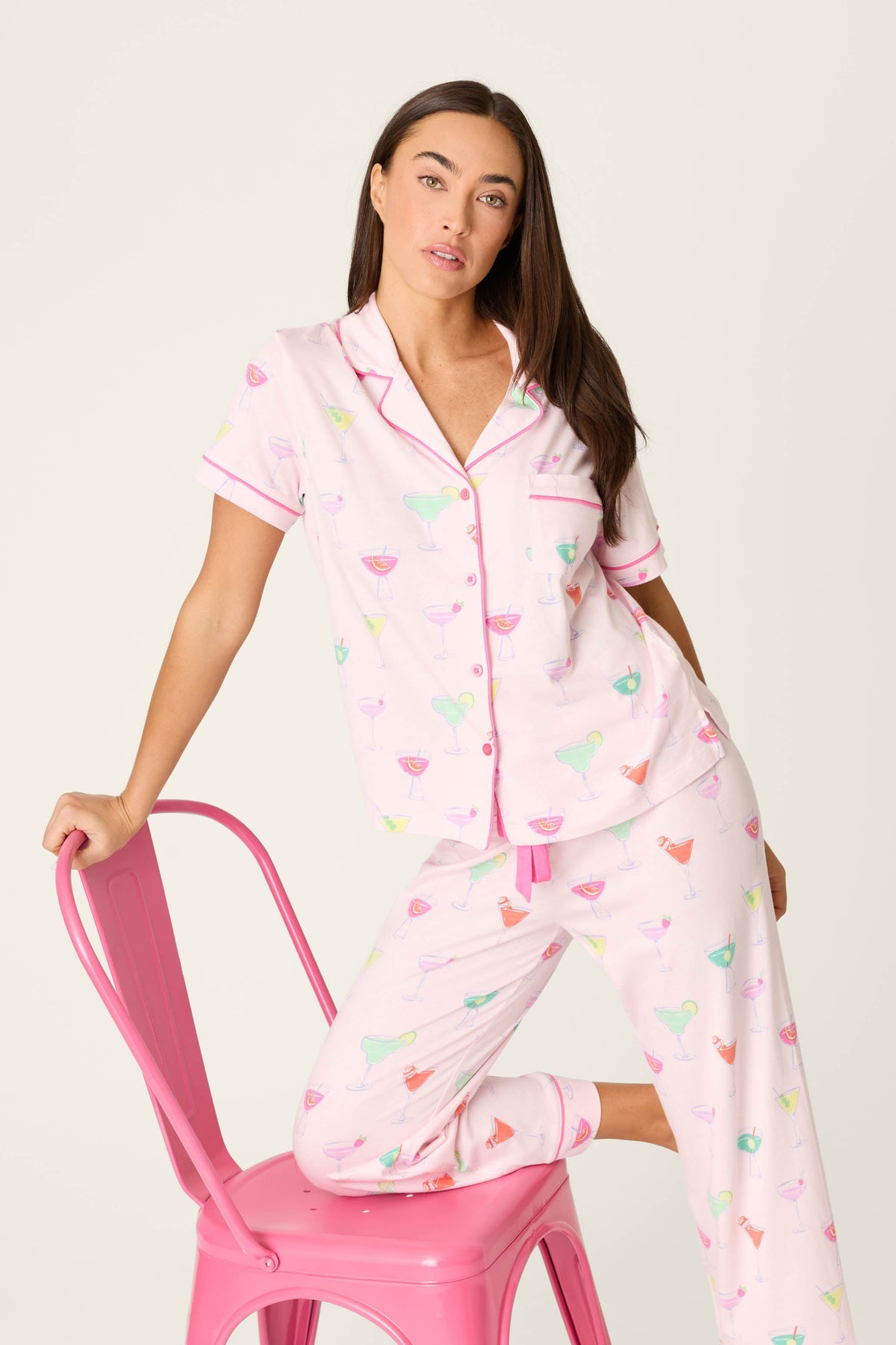Whimsy Sip Happens Cropped PJ Set – Pants Set – LIGHT PINK