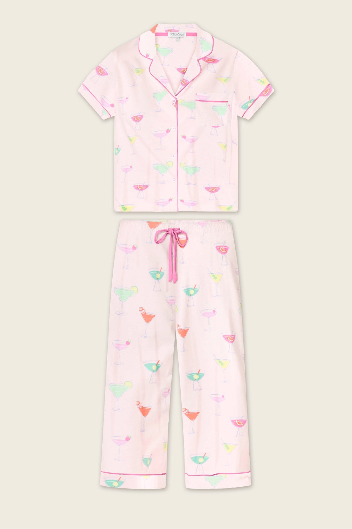 Whimsy Sip Happens Cropped PJ Set – Pants Set – LIGHT PINK