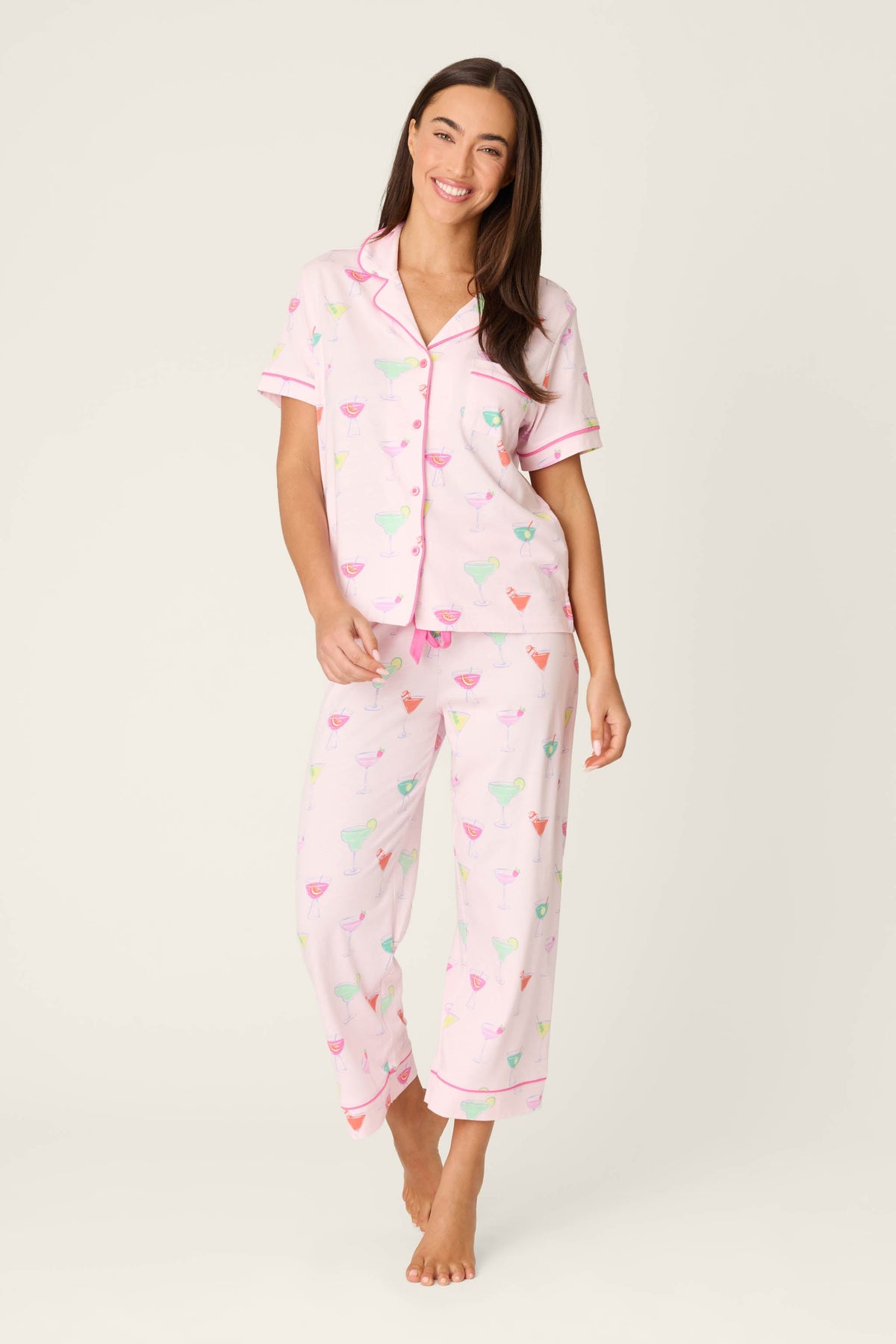 Whimsy Sip Happens Cropped PJ Set – Pants Set – LIGHT PINK