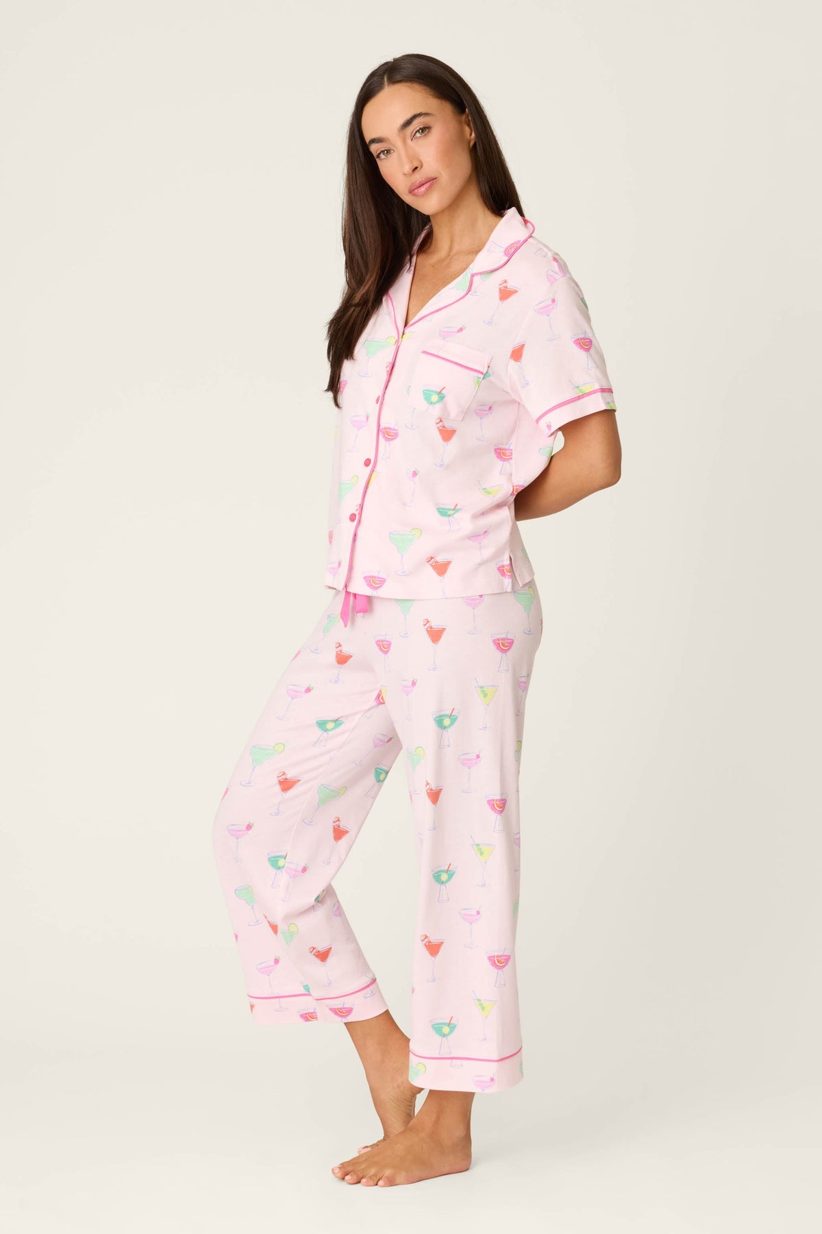 Whimsy Sip Happens Cropped PJ Set – Pants Set – LIGHT PINK