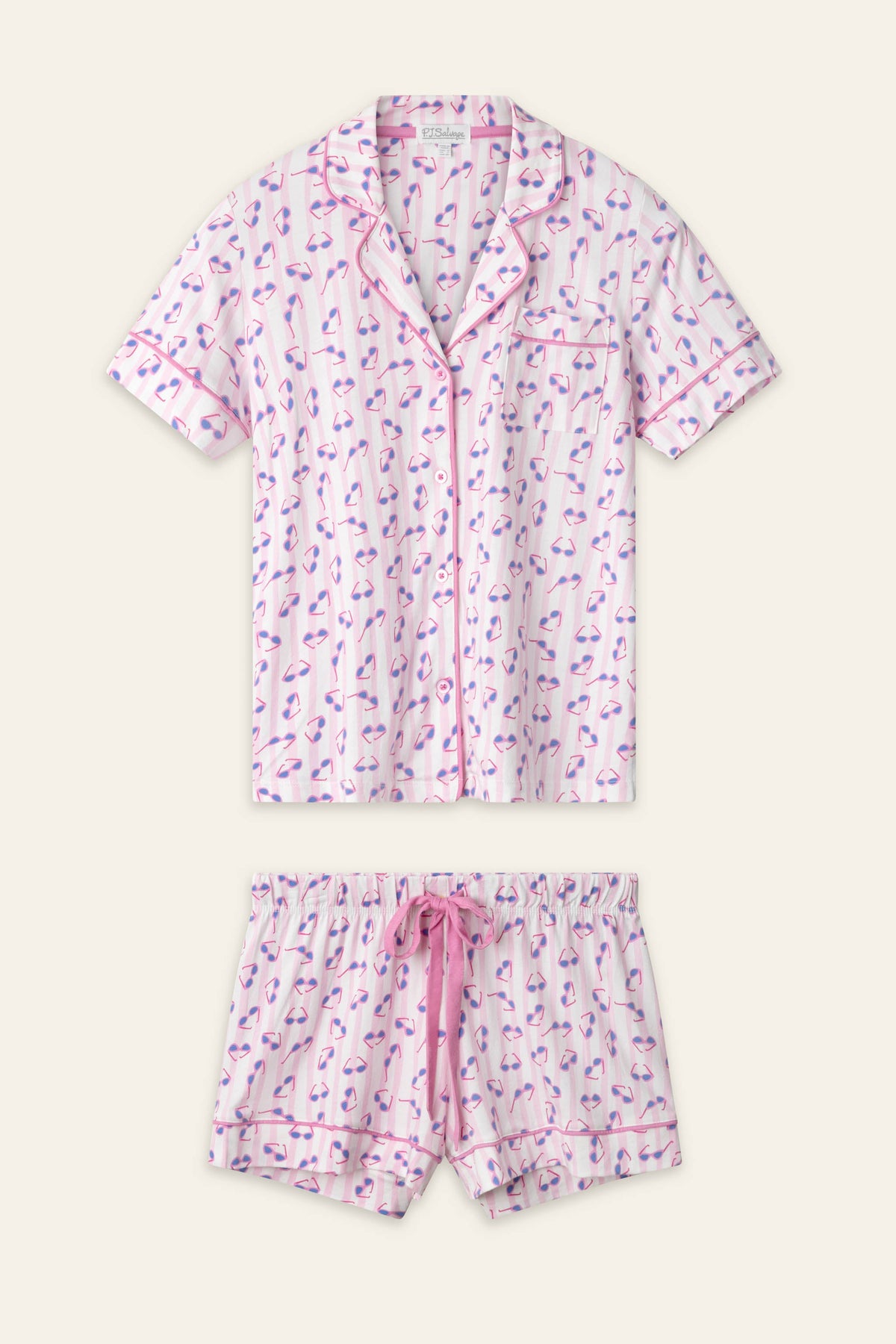 Whimsy Retro Shades Short PJ Set – Shorts Set – PINK